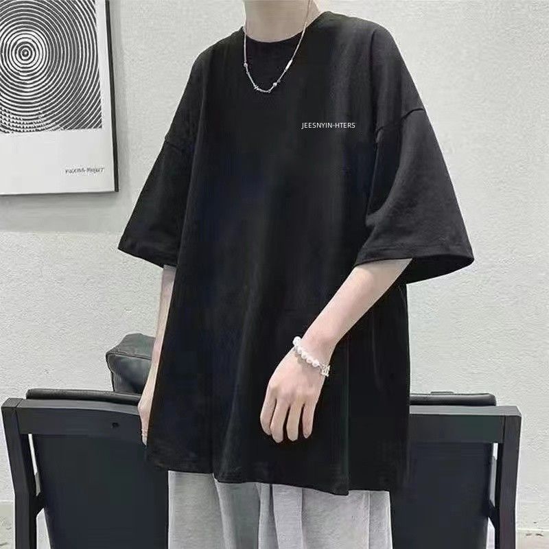港風文藝夏季短袖t恤男寬鬆百搭ins潮流男生純棉五分半袖體恤潮牌