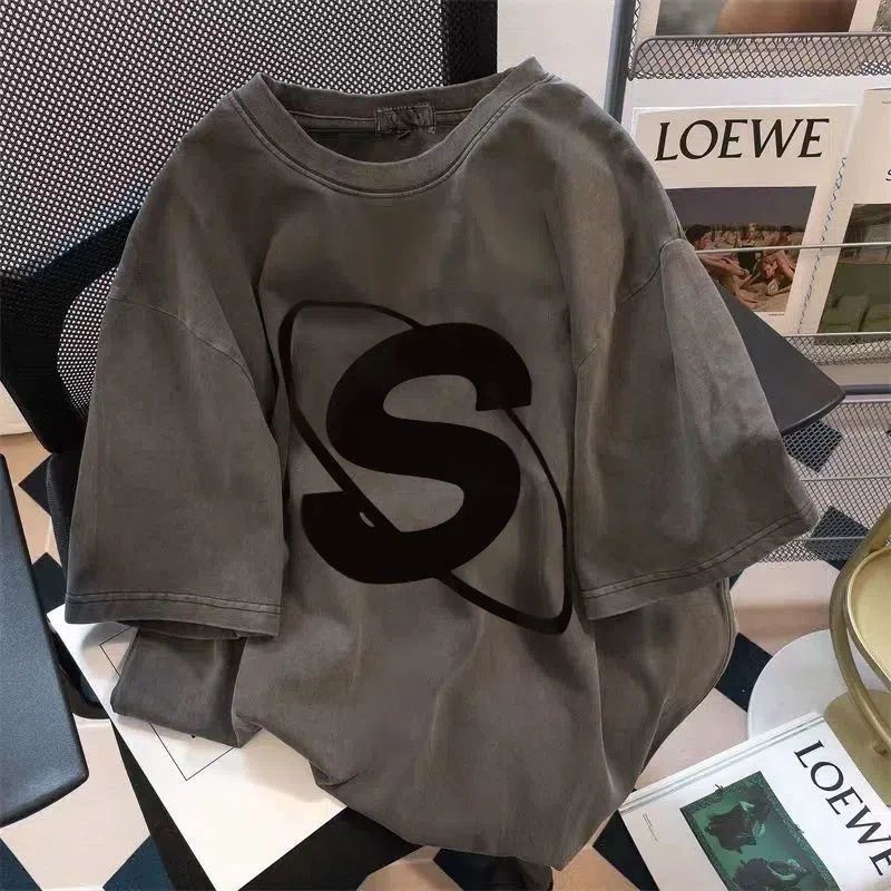 2023 national fashion brand ins design personalized printed short-sleeved t-shirt women's tops niche high street summer short-sleeved men