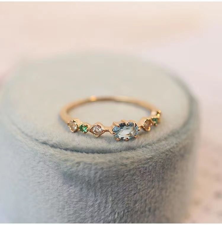 Neuer blauer Topas-Diamantring, offener Ring aus 925er Silber, Damenring, frische Ausstrahlung, Geschenk_voghion.com