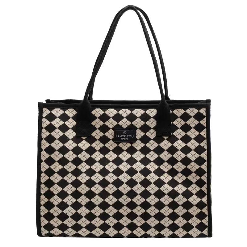 Sac à main en toile pour femmes, fourre-tout polyvalent à carreaux, grande capacité, mode printemps/été, épaule avancée, sac de maman_voghion.com