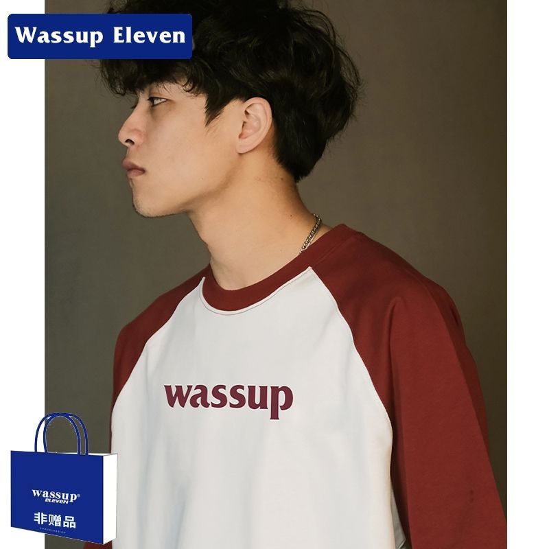 WASSUP拼色插肩袖短袖T恤男女士潮牌春夏新款百搭純棉上衣情侶款