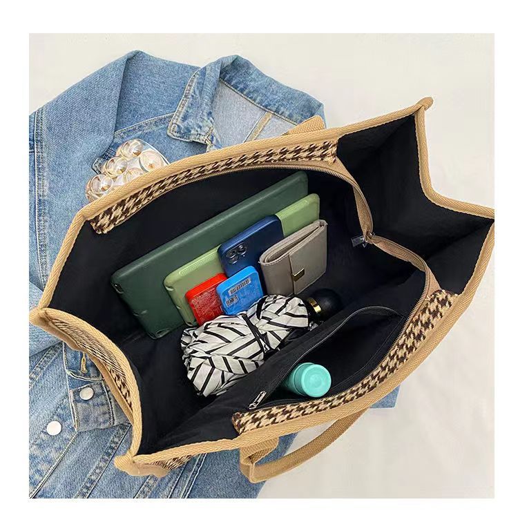 Sac à main en toile pour femmes, fourre-tout polyvalent à carreaux, grande capacité, mode printemps/été, épaule avancée, sac de maman_voghion.com