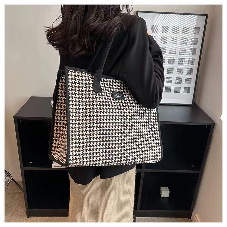 Sac à main en toile pour femmes, fourre-tout polyvalent à carreaux, grande capacité, mode printemps/été, épaule avancée, sac de maman_voghion.com