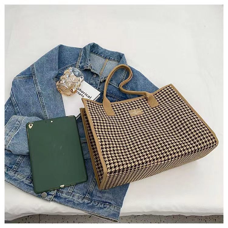 Sac à main en toile pour femmes, fourre-tout polyvalent à carreaux, grande capacité, mode printemps/été, épaule avancée, sac de maman_voghion.com
