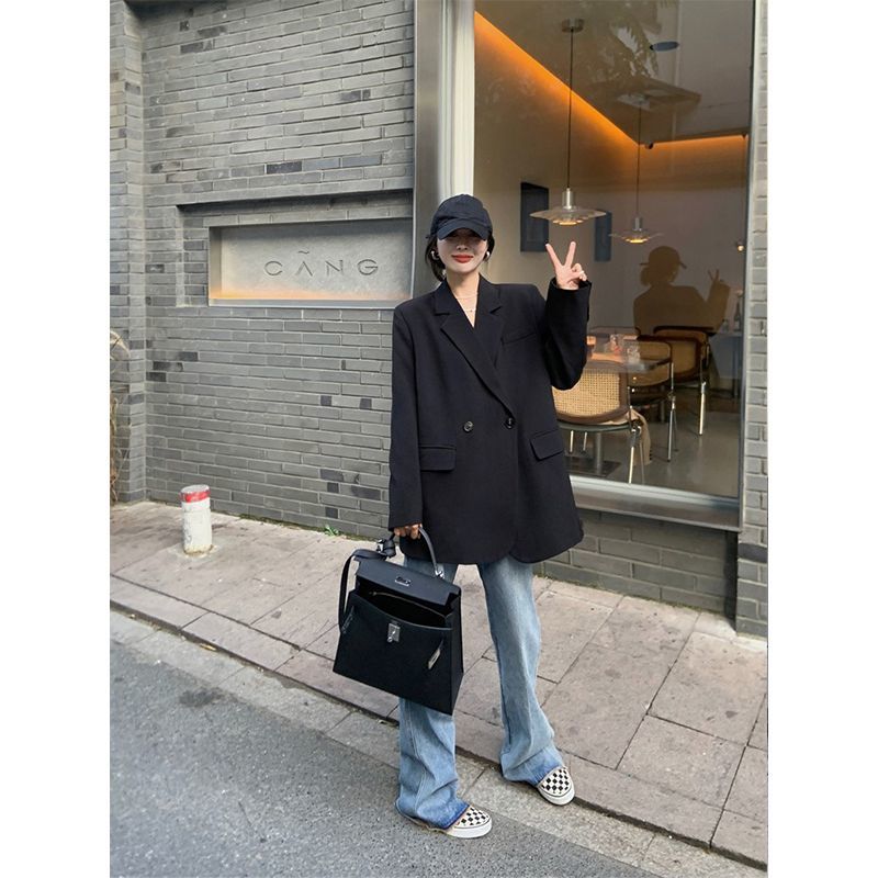 Black suit jacket for women loose 2023 spring and autumn new Korean style casual small size large size temperament small suit