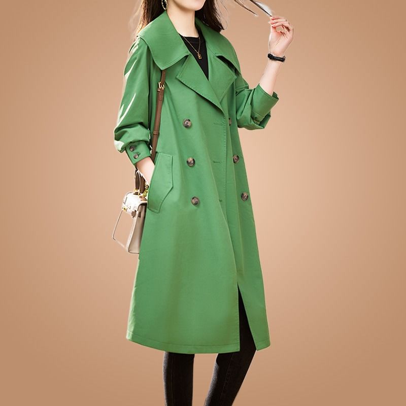 Lapel mid-length windbreaker coat women's spring and autumn 2023 new fashion temperament double-breasted casual slim coat
