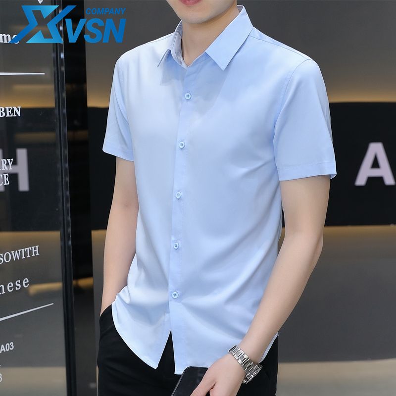 High-grade white shirt men's ice silk short-sleeved summer non-ironing anti-wrinkle shirt for work professional casual formal dress groomsman inch shirt