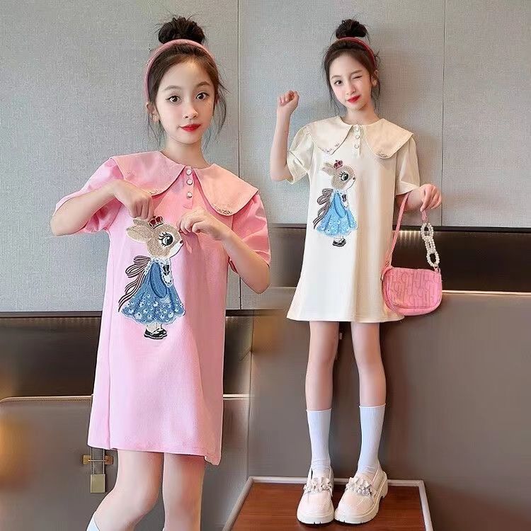 New summer girls pure cotton short-sleeved dress children's skirt cute POLO shirt baby girl princess skirt fashionable