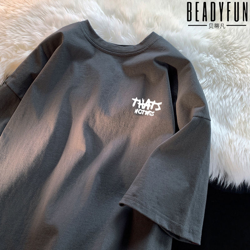 BEADYFUN短袖T恤男潮牌寬鬆半袖2023夏季新款高街小眾情侶上衣ins