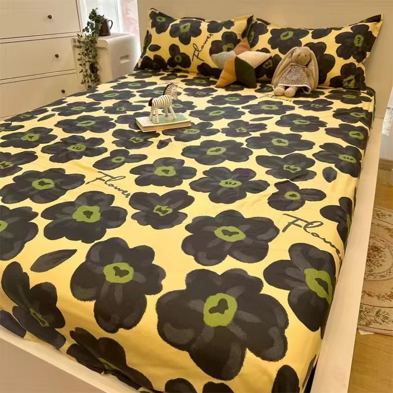 田园风黑色花卉ins床罩单件床套床单席梦思床垫保护套罩全包防尘