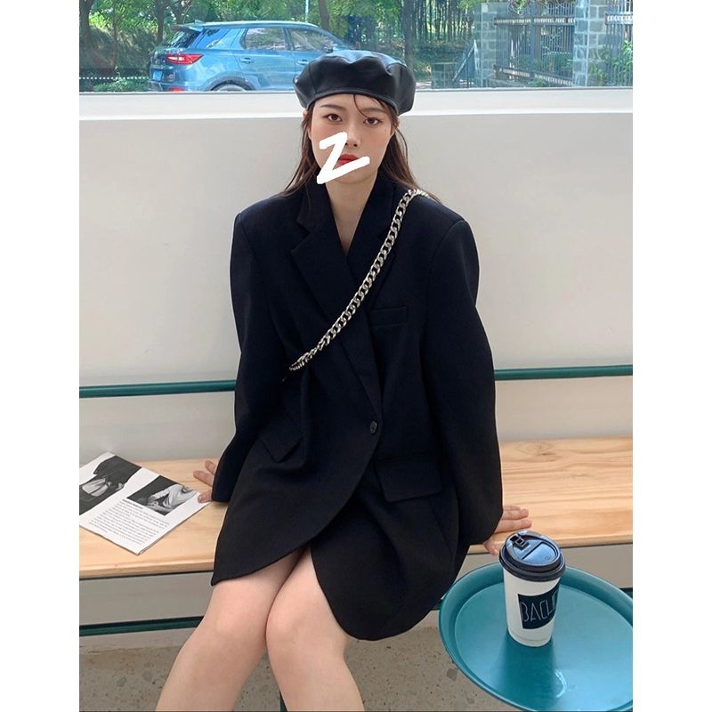 Black suit jacket for small women 2023 spring and autumn short style high-end street style Korean style casual slim suit new
