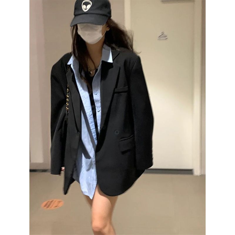 oversize black suit jacket for women 2023 new spring and autumn casual small silhouette loose large size suit