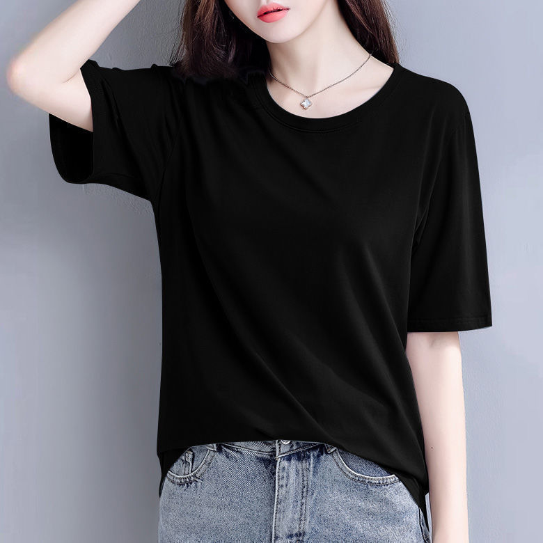 Summer ice silk modal short-sleeved t-shirt women's thin section loose large size bottoming shirt loose casual solid color top y