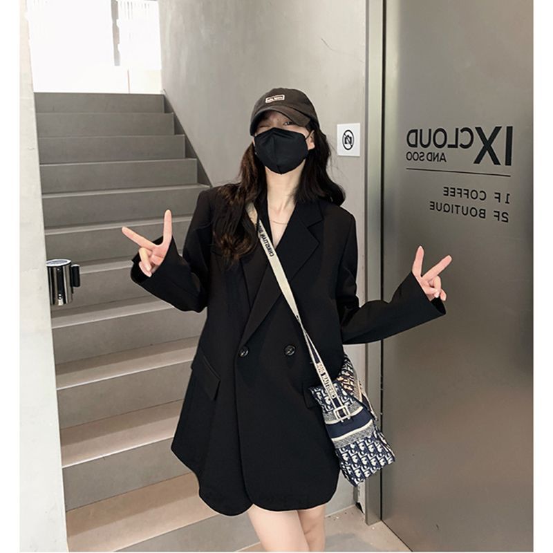 Black suit jacket for women 2023 spring and autumn new style high-end loose casual street style small chic suit