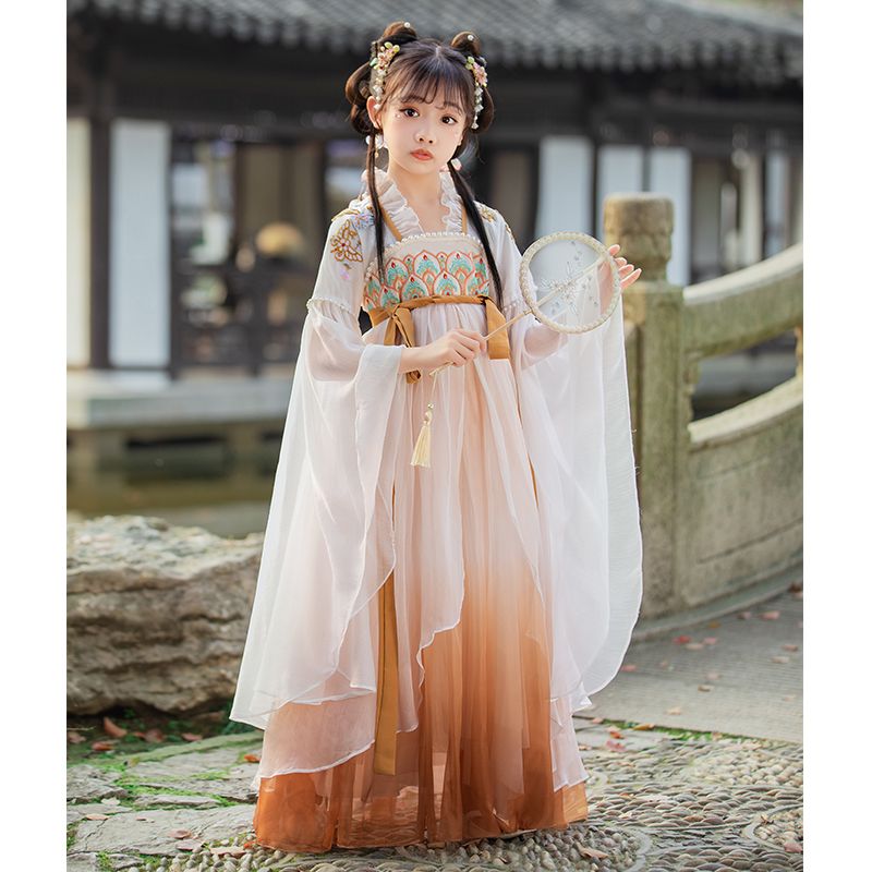 女童漢服春季新款中國風襦裙兒童唐裝小女孩超仙古風連衣裙春裝