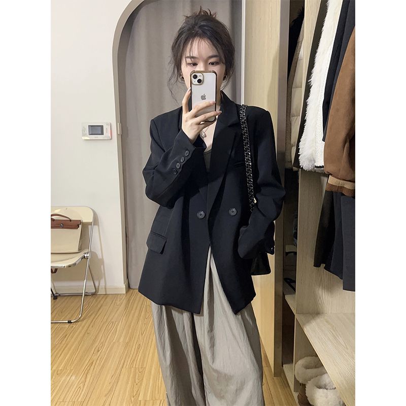 Black suit jacket for women spring and autumn 2023 new Korean style loose oversize suit top for small people