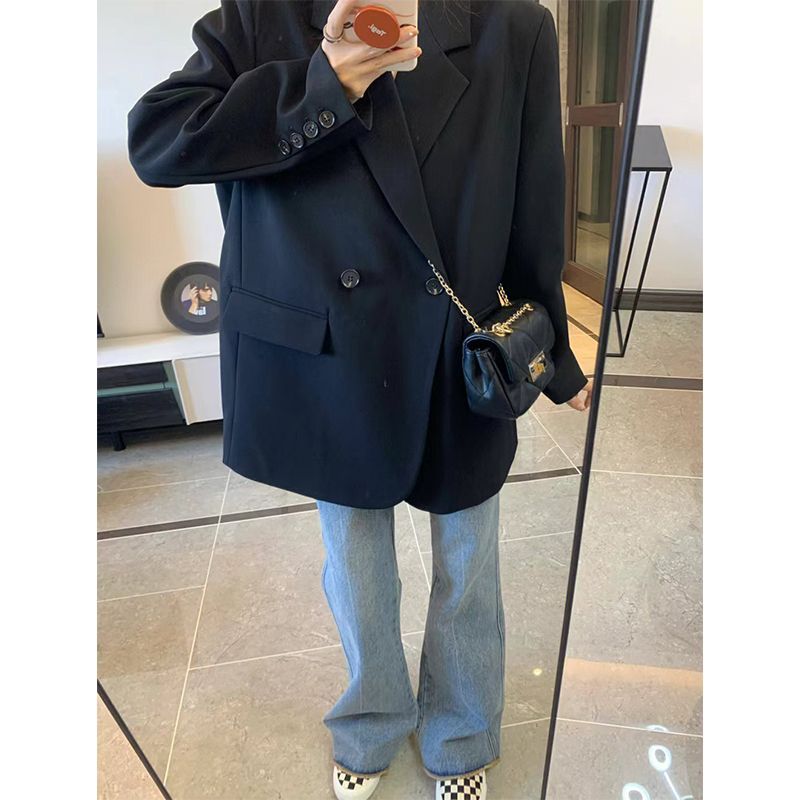Black suit jacket for women 2023 early spring Korean style versatile slimming slim casual casual suit top