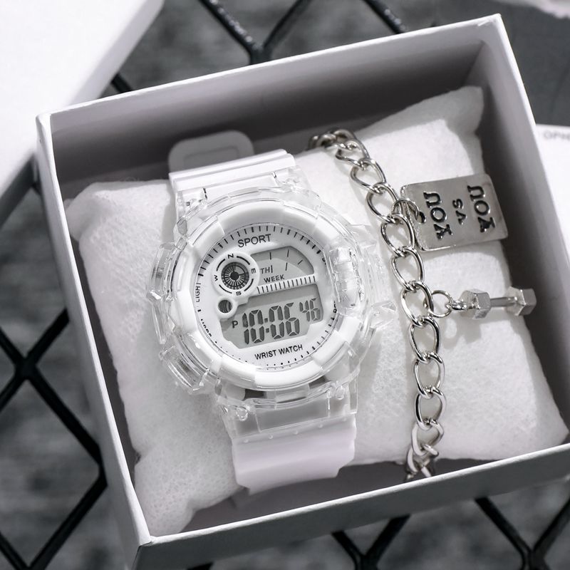 独角兽手表女款学生党初高中生冰川白色少女ins高颜值运动电子表