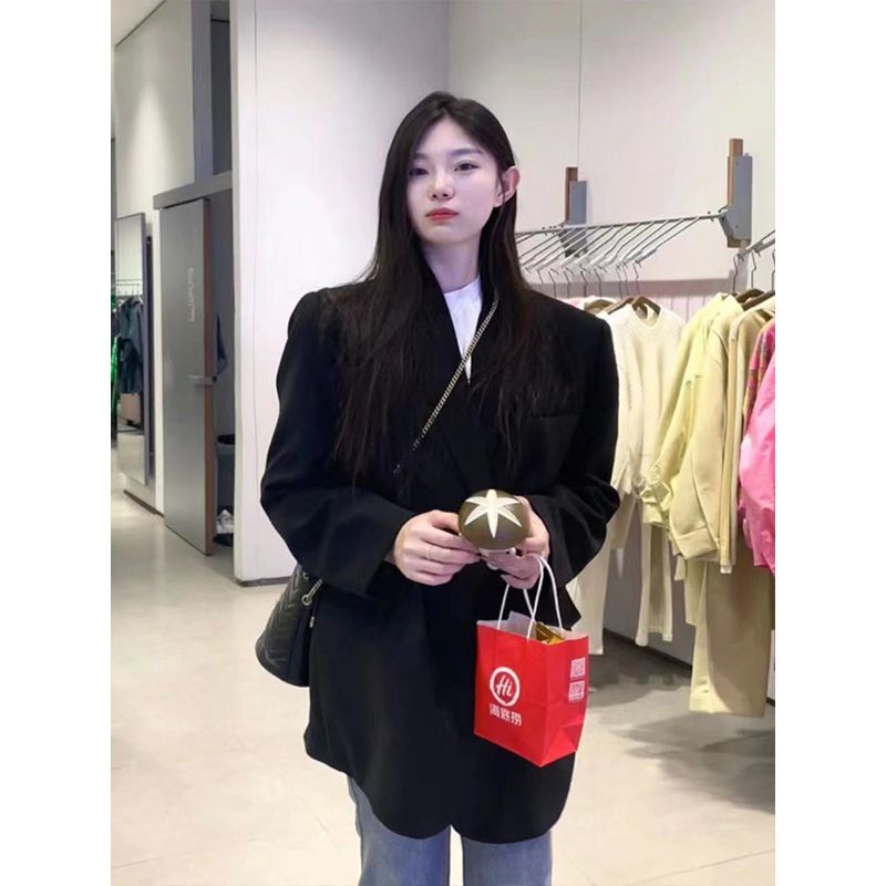 Black suit jacket for women 2023 spring and autumn new Korean version small high-end casual temperament suit top