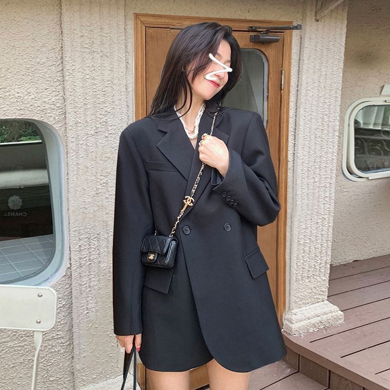 Black suit jacket women's high-end 2023 spring and autumn new oversize small person loose shoulder pad suit new