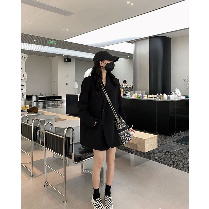 Black suit jacket for small women 2023 spring and autumn new fashion casual high-end street slimming suit
