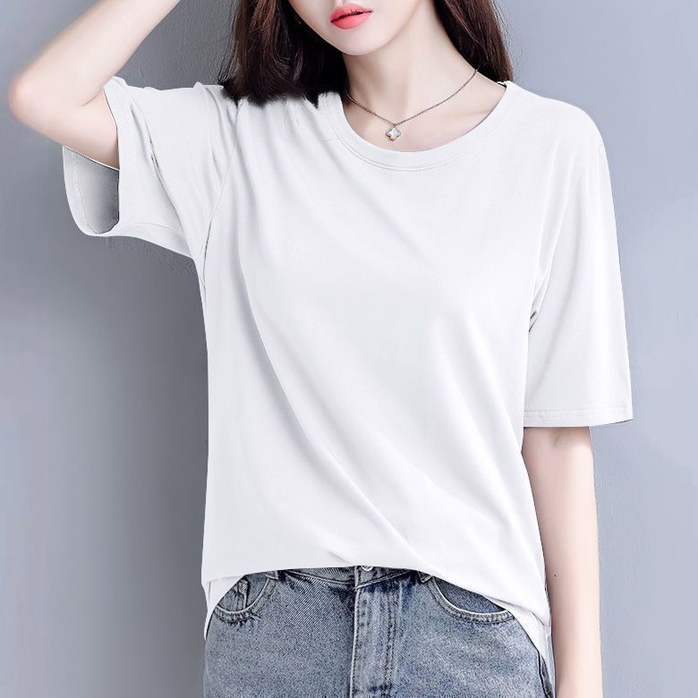 Summer ice silk modal short-sleeved t-shirt women's thin section loose large size bottoming shirt loose casual solid color top y