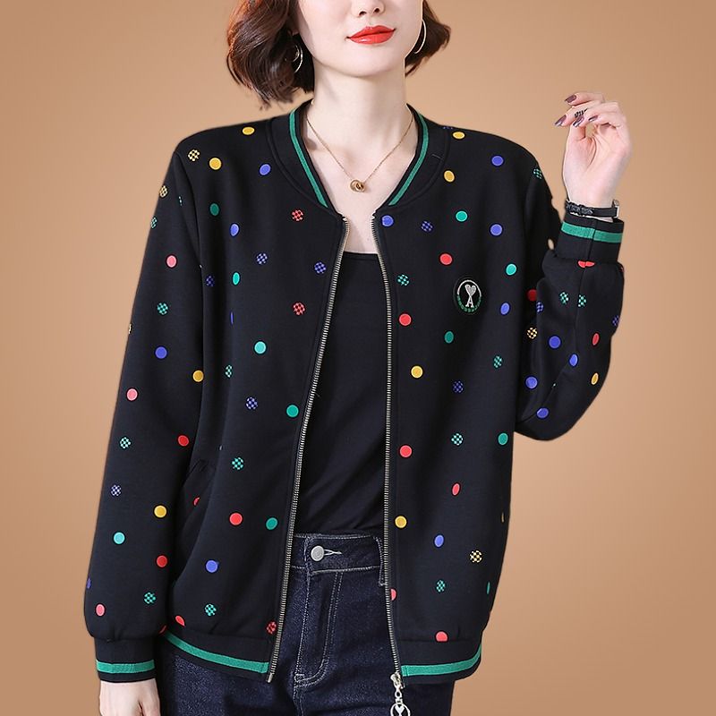 開衫夾克外套女春秋2023新款媽媽春裝中年休閒黑色棒球服拉鏈上衣