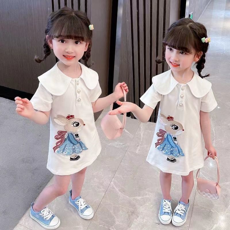 New summer girls pure cotton short-sleeved dress children's skirt cute POLO shirt baby girl princess skirt fashionable