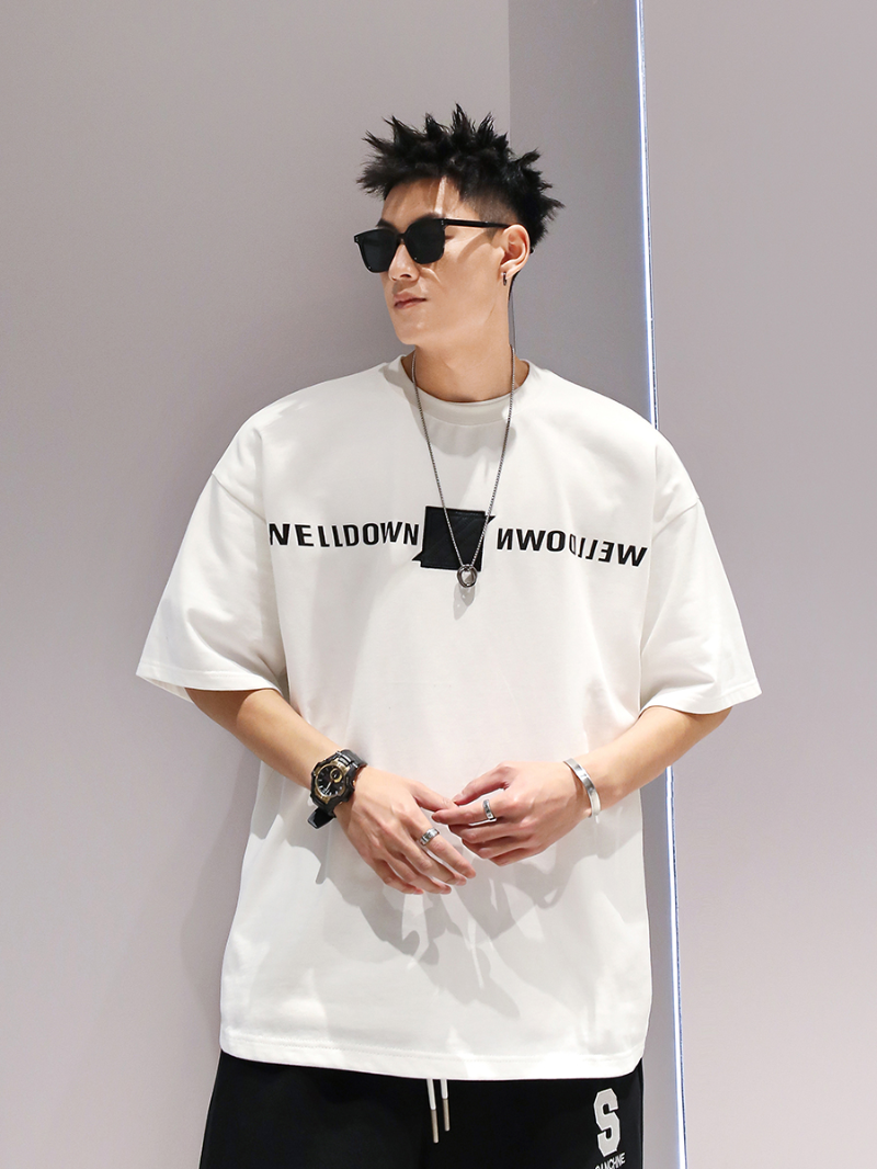 100% cotton short-sleeved T-shirt men's loose summer simple letters fashion tide brand half-sleeved casual all-match ins top