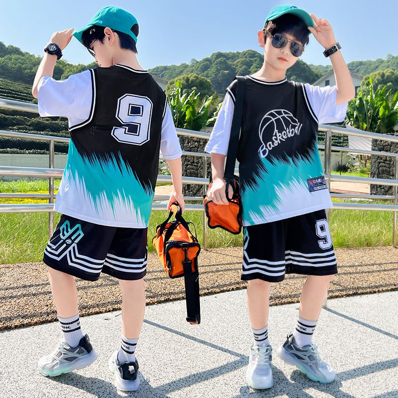 兒童裝男童夏裝男孩籃球服速干套裝短袖夏季中大童正品運動足球服