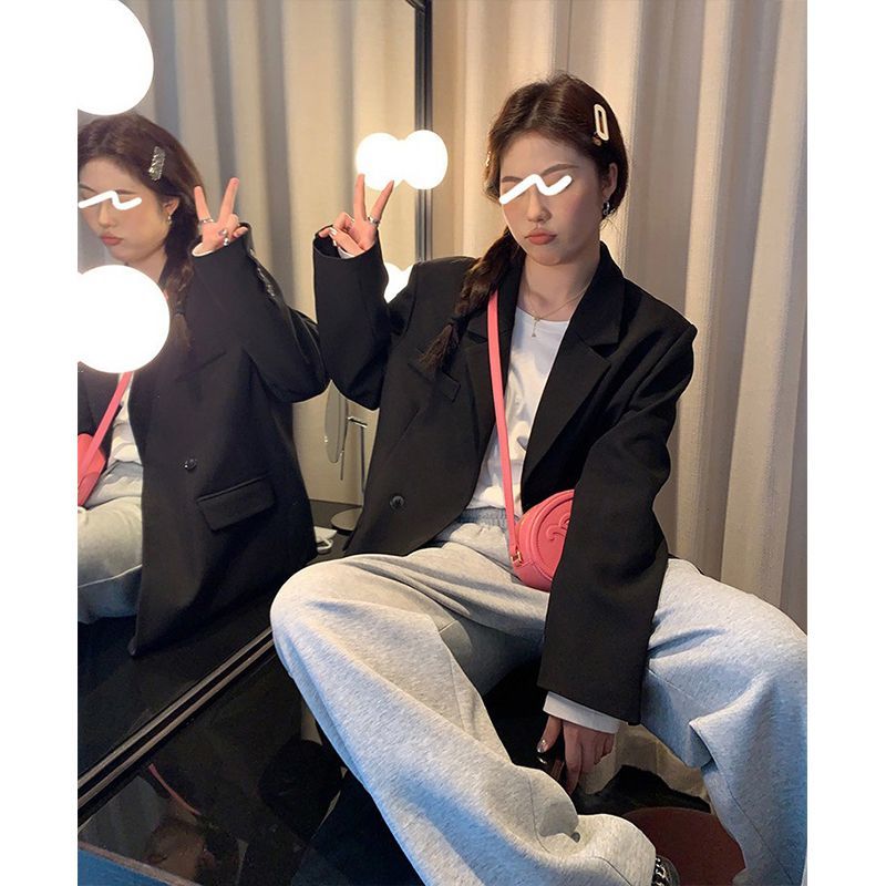 High-end black suit jacket for women 2023 spring and autumn new Korean style loose small suit suit top