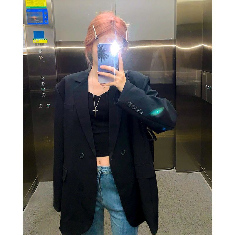 Black casual small suit jacket for women spring and autumn 2023 new high-end niche design suit for small people
