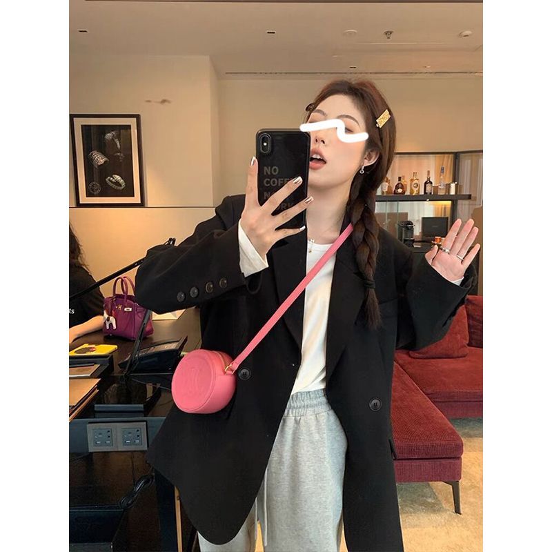 High-end black suit jacket for women 2023 spring and autumn new Korean style loose small suit suit top