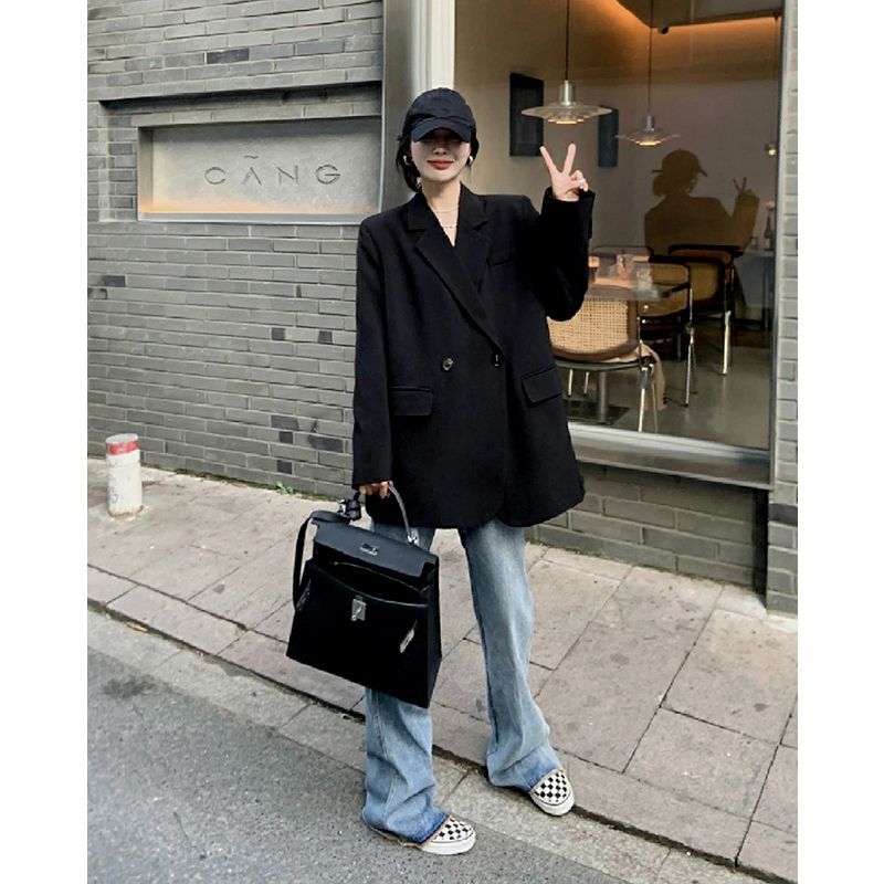 Black suit jacket for women 2023 spring and autumn new Korean style suit design niche petite top