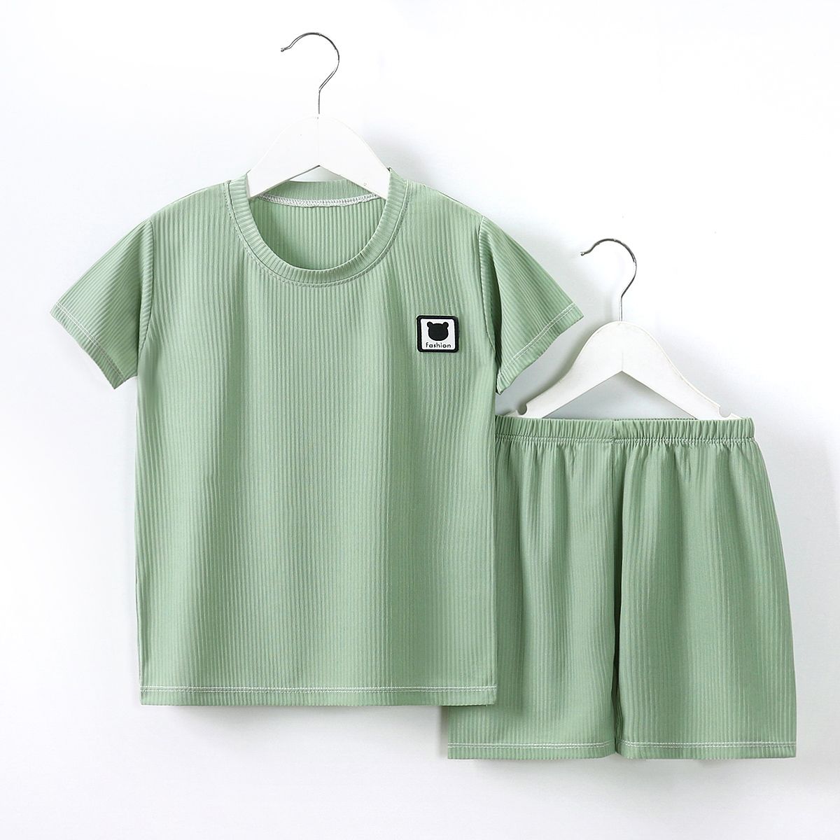 Boys and girls suit 2023 new summer ice silk short-sleeved T-shirt children's clothes baby foreign style two-piece suit