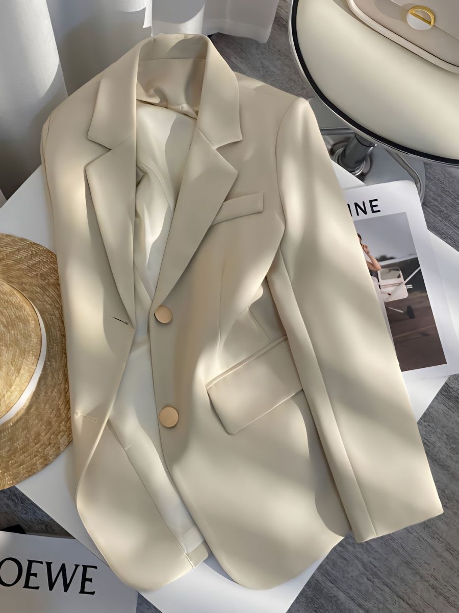 Off-white shoulder-padded suit jacket for women Korean style spring and autumn new niche slim casual versatile temperament internet celebrity suit