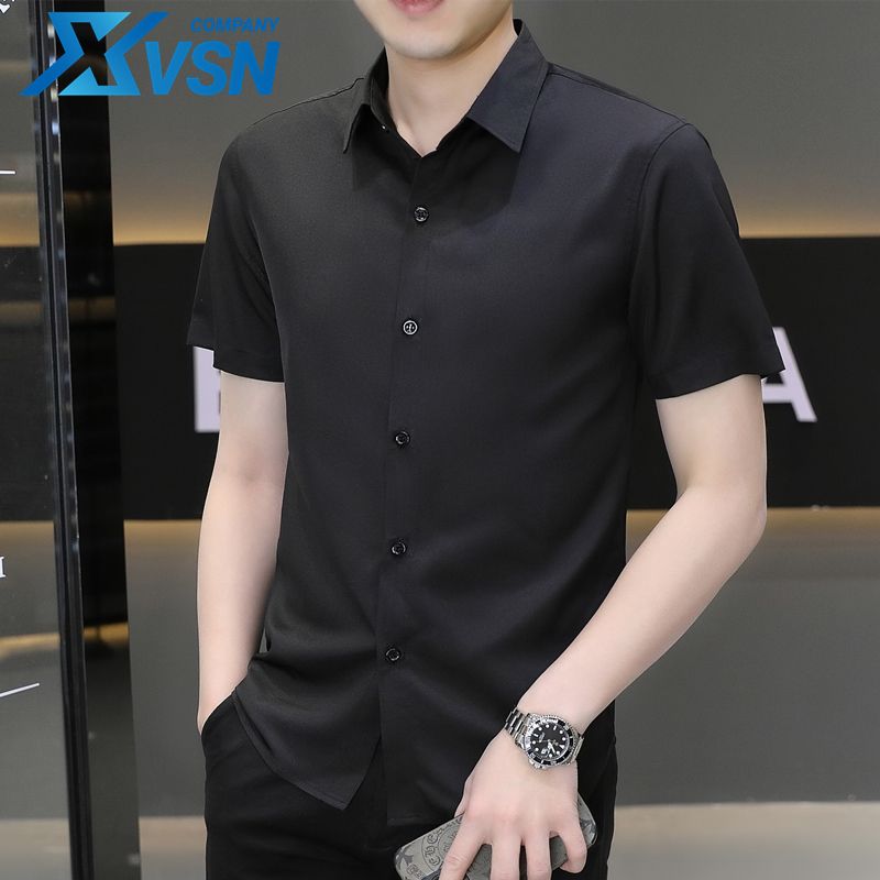 High-grade white shirt men's ice silk short-sleeved summer non-ironing anti-wrinkle shirt for work professional casual formal dress groomsman inch shirt