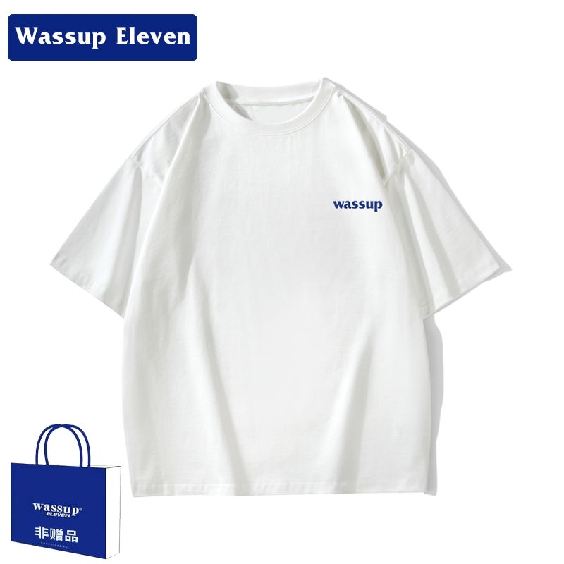 WASSUP ELEVEN短袖t恤男女純棉新款印花潮流上衣學生落肩寬鬆體恤