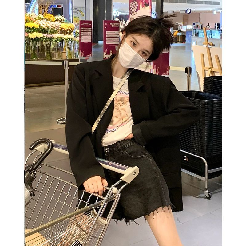 Black casual small suit jacket for women spring and autumn 2023 new high-end niche design suit for small people