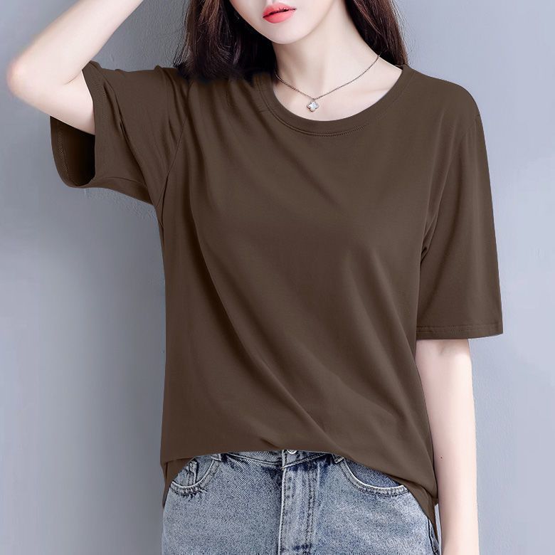 Summer ice silk modal short-sleeved t-shirt women's thin section loose large size bottoming shirt loose casual solid color top y