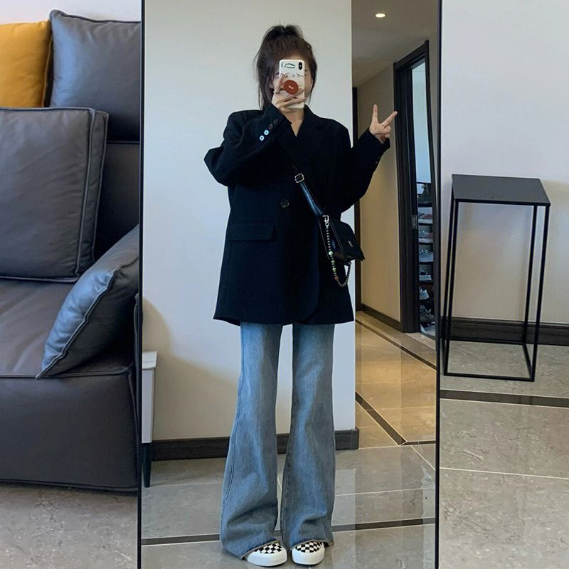 Black suit jacket for women 2023 early spring Korean style versatile slimming slim casual casual suit top