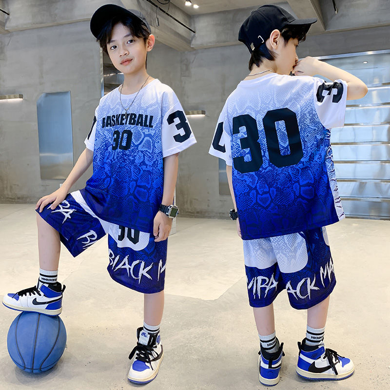 兒童裝男童夏裝男孩籃球服速干套裝短袖夏季中大童寬鬆運動足球服