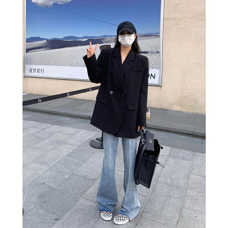 Black suit jacket for women 2023 spring and autumn new Korean style suit design niche petite top