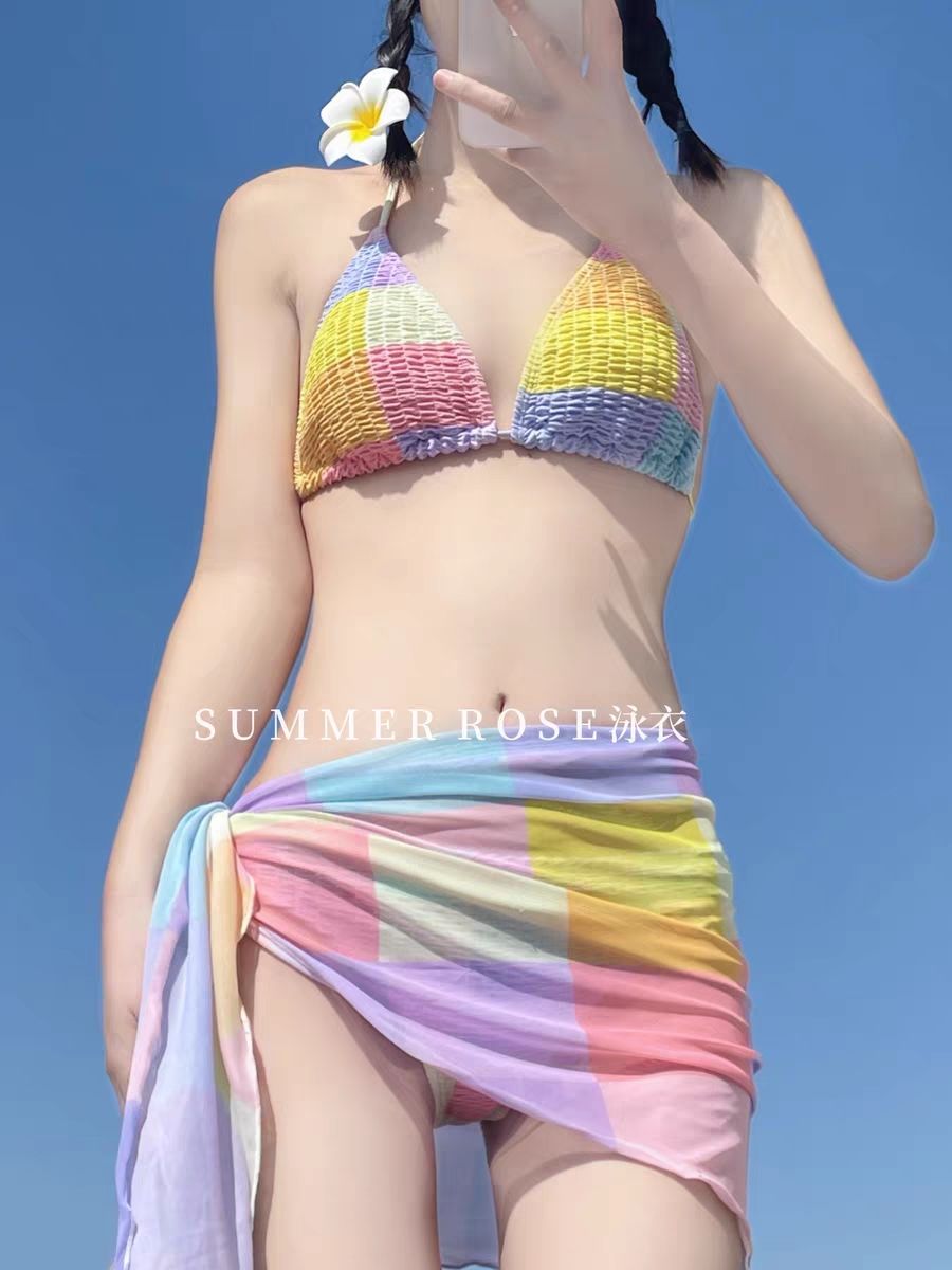 Peach bikini new girl pure desire macaron sexy bikini beach resort hot spring three-piece swimsuit