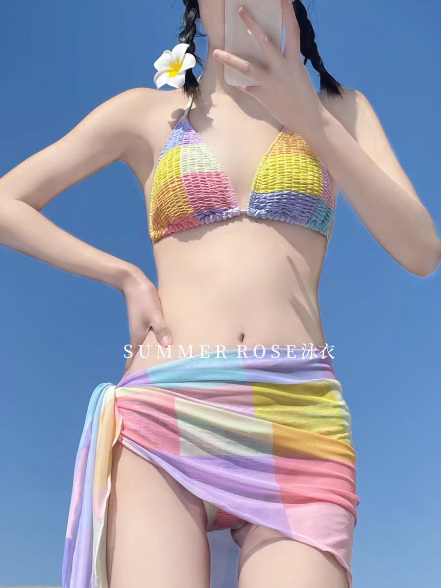 Peach bikini new girl pure desire macaron sexy bikini beach resort hot spring three-piece swimsuit