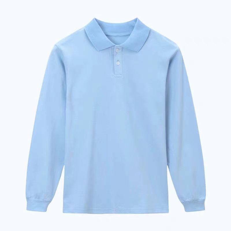 Children's light blue polo shirt lapel girls primary school T-shirt school uniform cotton British style boys sky blue long sleeves