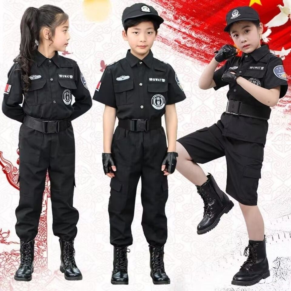 兒童小軍裝特警衣服套裝幼兒園小孩男女童表演服小交警小警察制服
