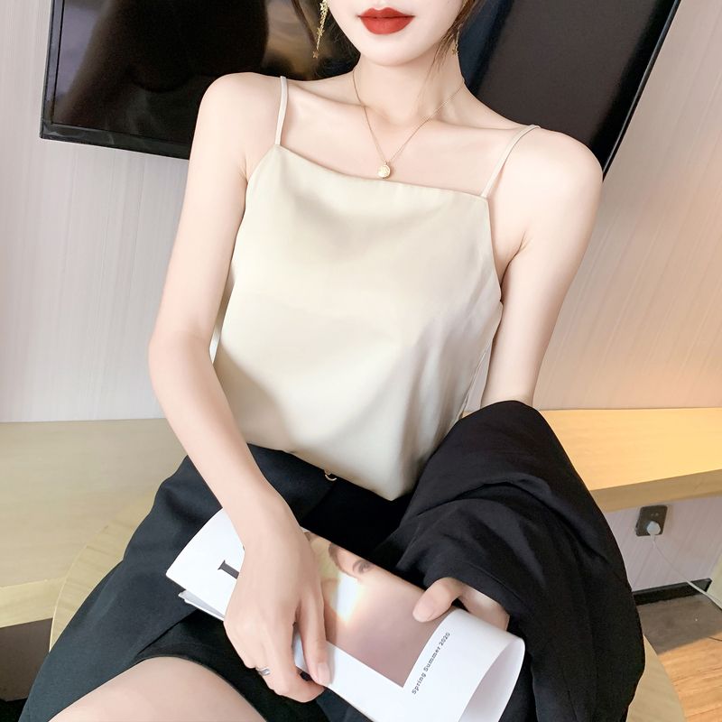 高端純色緞面吊帶背心女夏季白色高級感時尚休閒顯瘦外穿內搭上衣