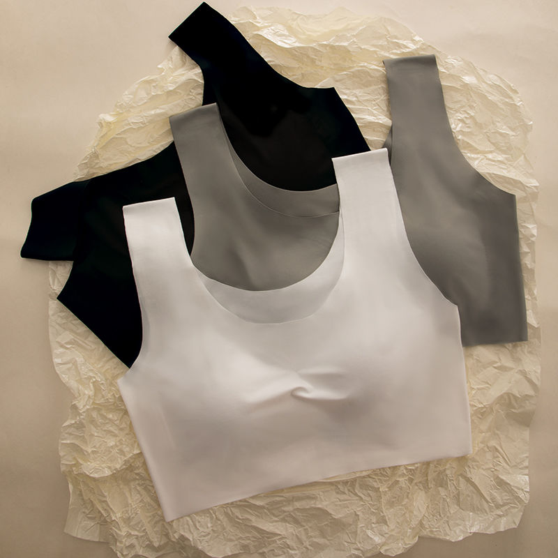 No trace ice silk underwear girls Korean version sports no rims bra gather students showing chest small vest tube top summer thin