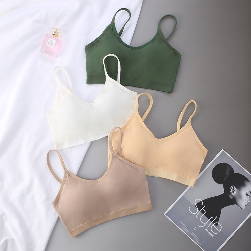 Pure cotton fixed cup girl tube top big U beauty vest no steel ring underwear female small chest gathered one-piece bra